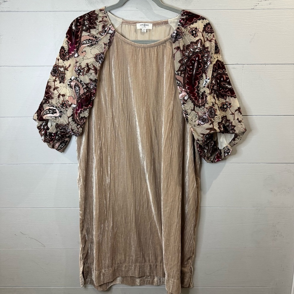 Umgee | Boho Y2K Velvet Dress With Patterned Sleeves Size Small